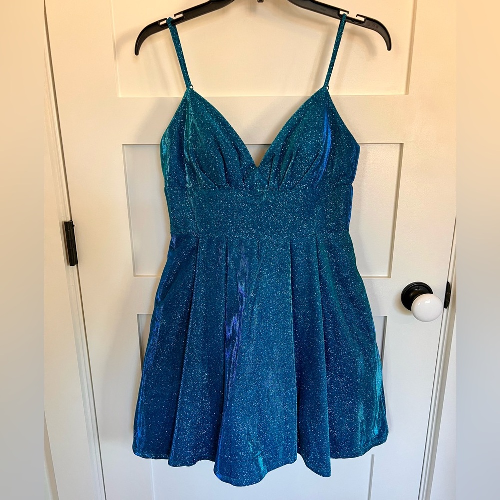 Brand New! B Darlin Teal Glitter Fit-and-Flare Dress
